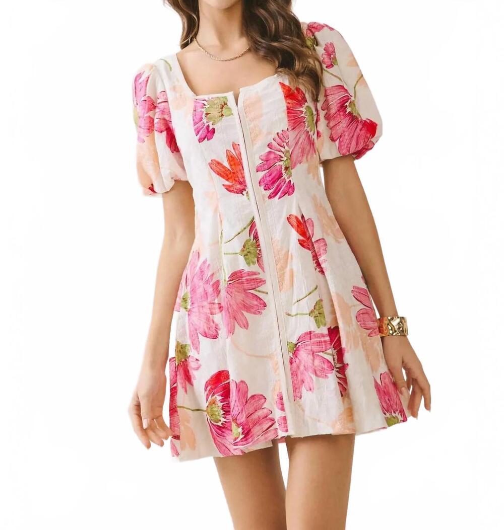 NEW TCEC floral print flare skirt mini dress in cream